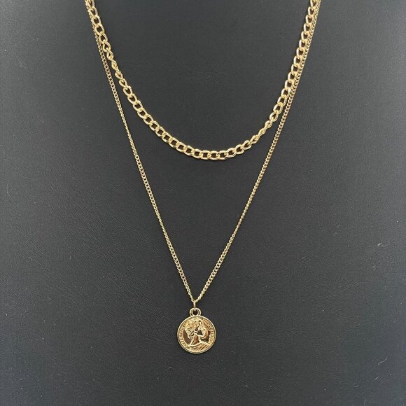 Marked EN Multistrand Layered Pendant Chain Necklace Gold Tone 17- 18 Inches - Picture 3 of 7